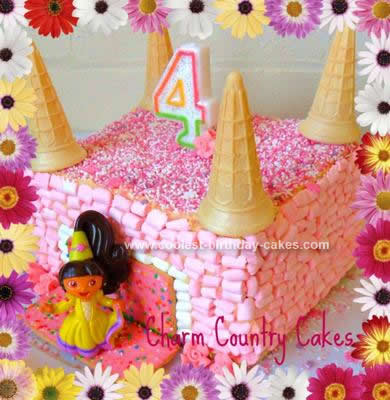Homemade Birthday Cakes on Homemade Dora Pink Castle Birthday Cake