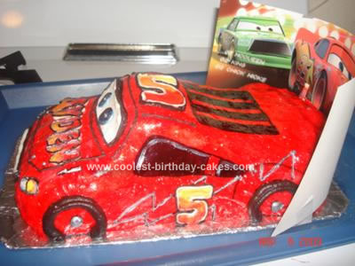 I frosted the Homemade Lightning McQueen Birthday Cake with butter cream 