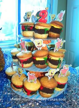 Spongebob Birthday Cake on Homemade Krabby Patty Cupcakes