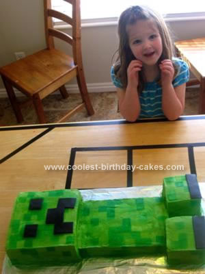 Birthday Cake Cartoon on Homemade Minecraft Creeper Cake