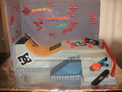 This is a Skatepark birthday cake that my mom and I made for my brother's 