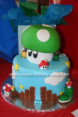 Super Mario Birthday Cake on Coolest Super Mario Brothers With Green Mushroom Topper Cake 51