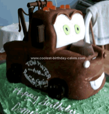 I made this Tow Mater Birthday Cake for a friend's son's birthday party