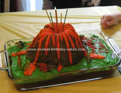 Dinosaur Birthday Cakes on Homemade Dinosaur Volcano Birthday Cake