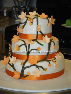 Homemade Orange Cherry Blossom Wedding Cake