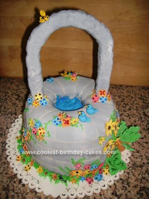 This homemade wishing well cake was made with two batches of sponge cake it