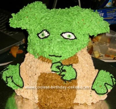Star Wars Yoda Cake. I used the Wilton Stand up Cuddly Bear pan.