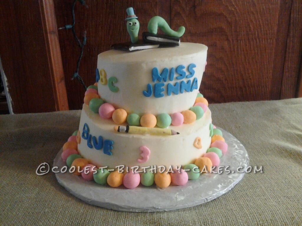 Coolest Topsy Turvy Bookworm Cake for a Teacher