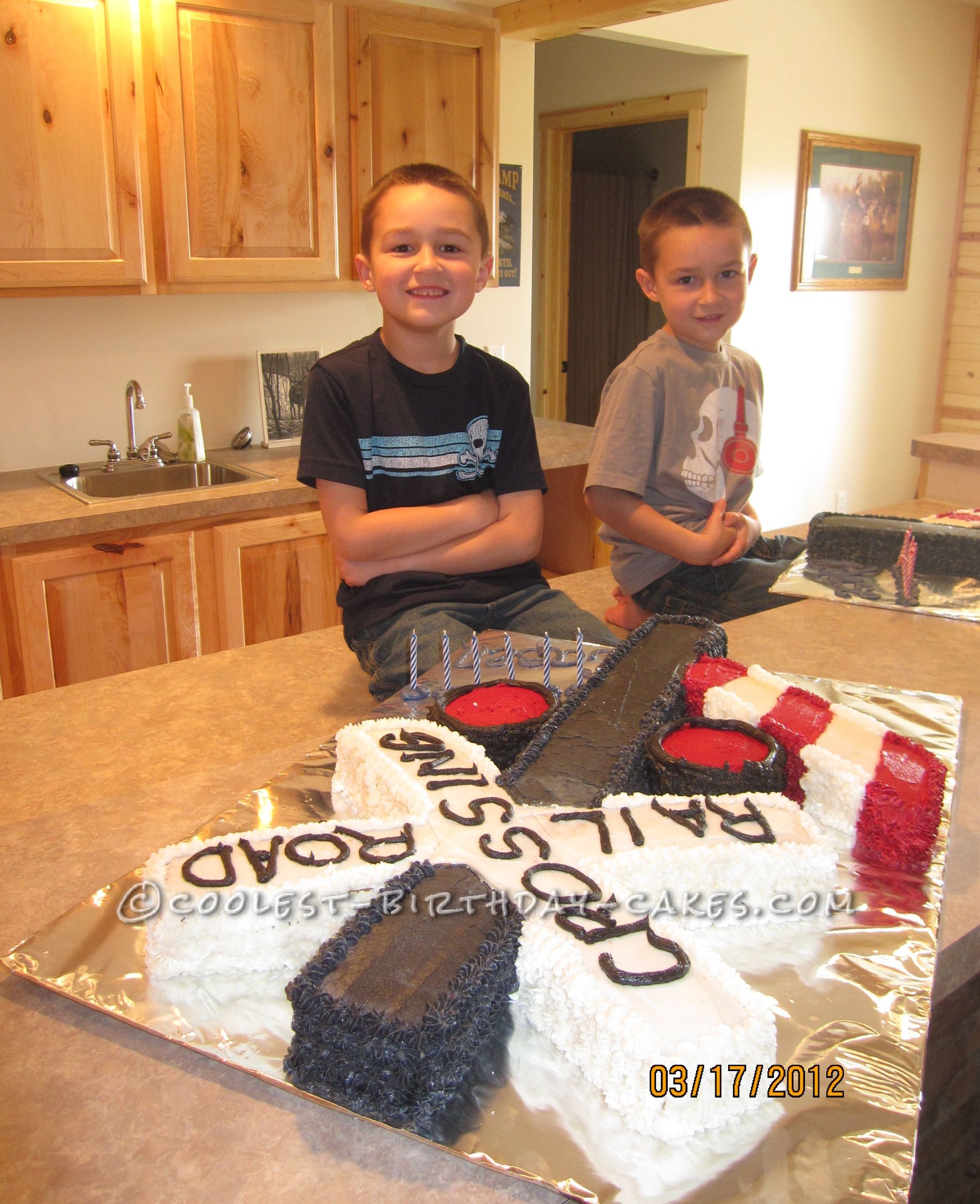 Coolest Railroad Crossing Gate Birthday Cakes for Twins
