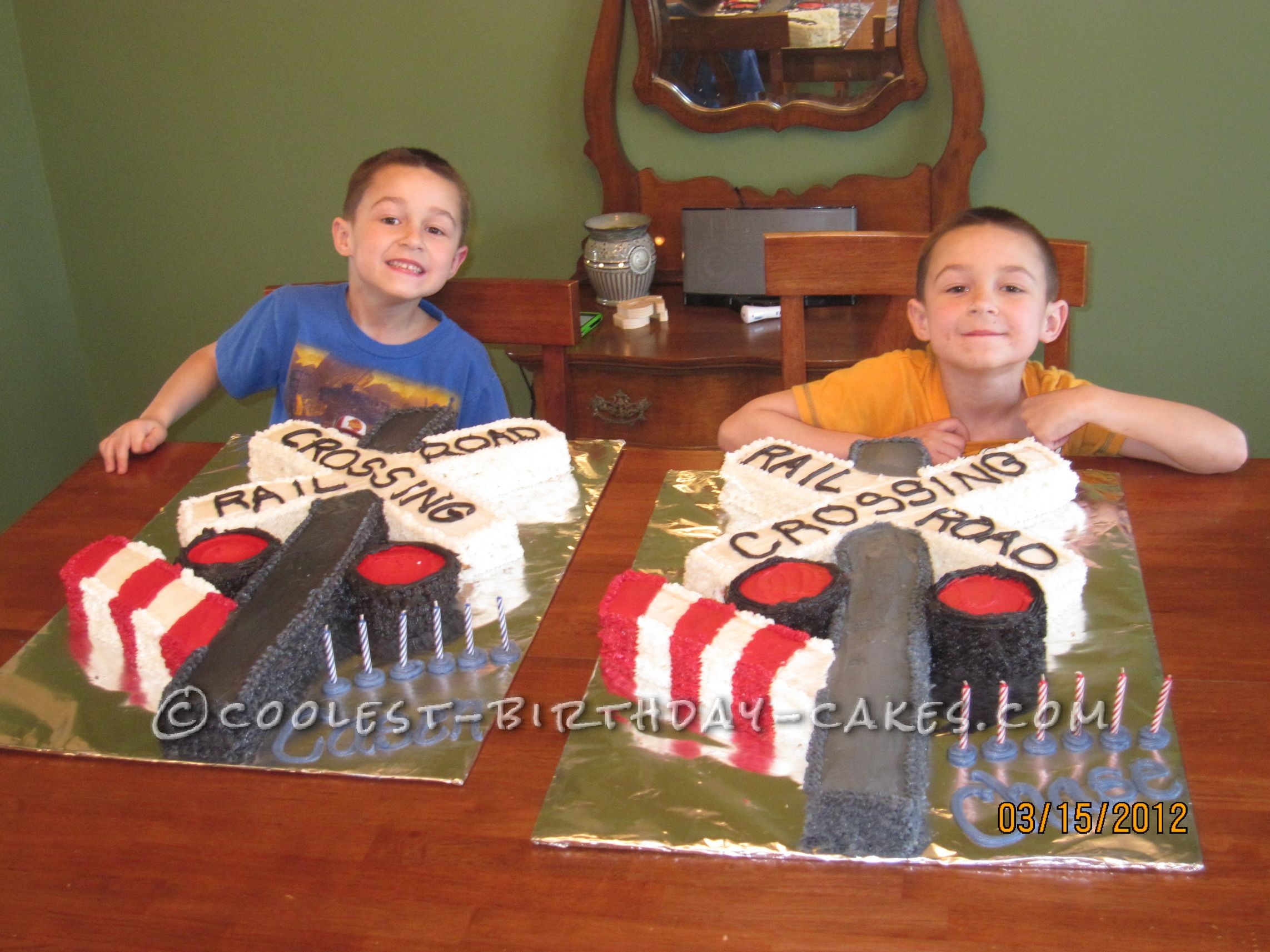 Coolest Railroad Crossing Gate Birthday Cakes for Twins