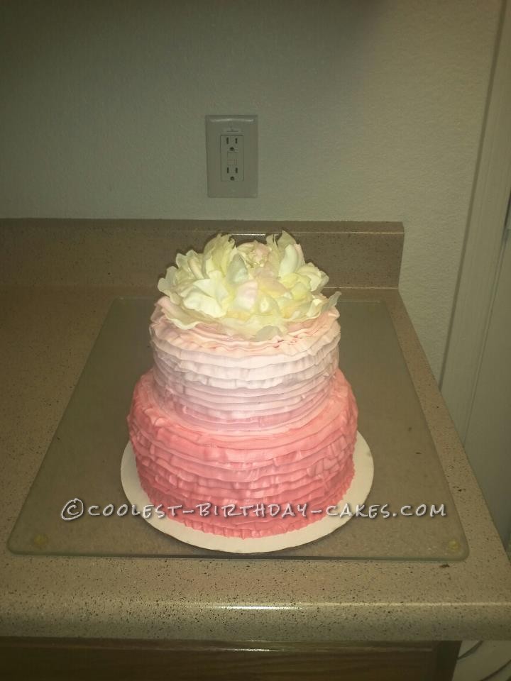Pink Ombre Ruffle Cake for Princess' First Birthday