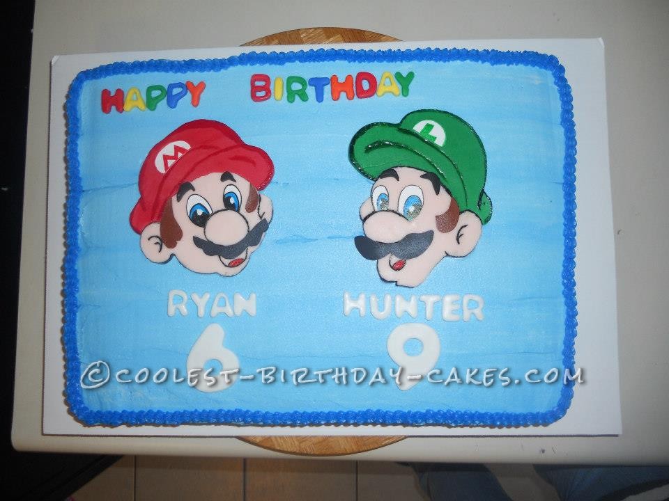 Colorful Mario And Luigi Cake for Two Brothers