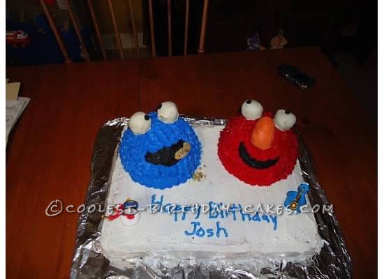 Homemade Elmo and Cookie Monster 2nd Birthday Cake