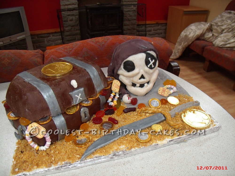 Coolest Treasure Chest and Pirate Skull  Cake