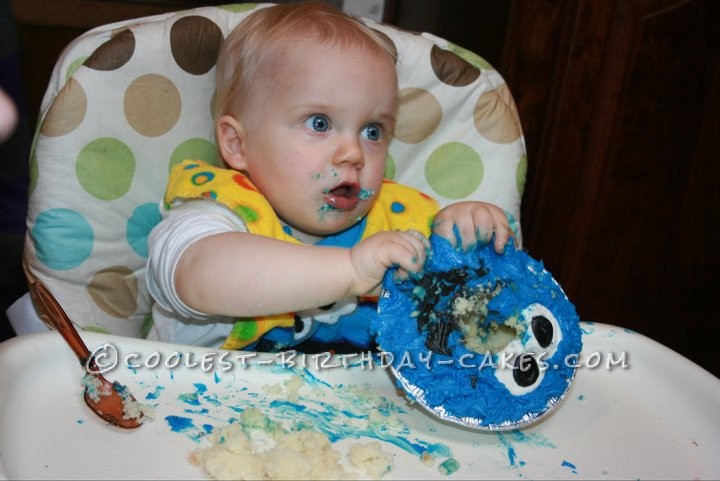 Coolest 1st Birthday Cookie Monster Cake