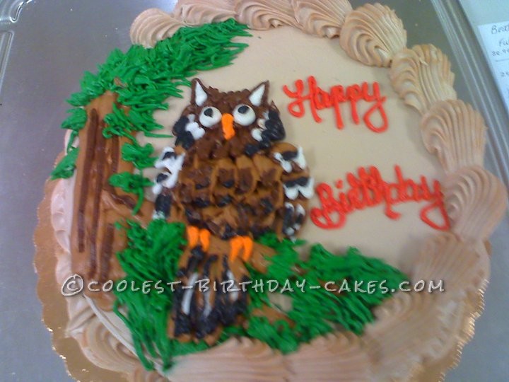 Owl on a Perch Birthday Cake