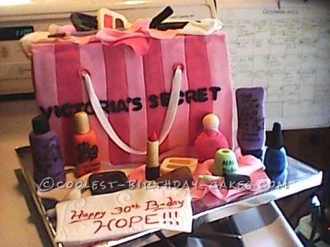 Fashionable Decorated Cake: Victoria's Secret Shopping Bag with Accessories