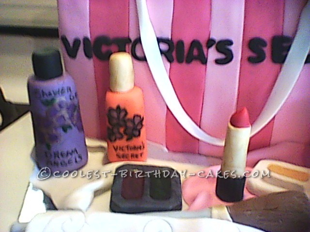 Fashionable Decorated Cake: Victoria's Secret Shopping Bag with Accessories