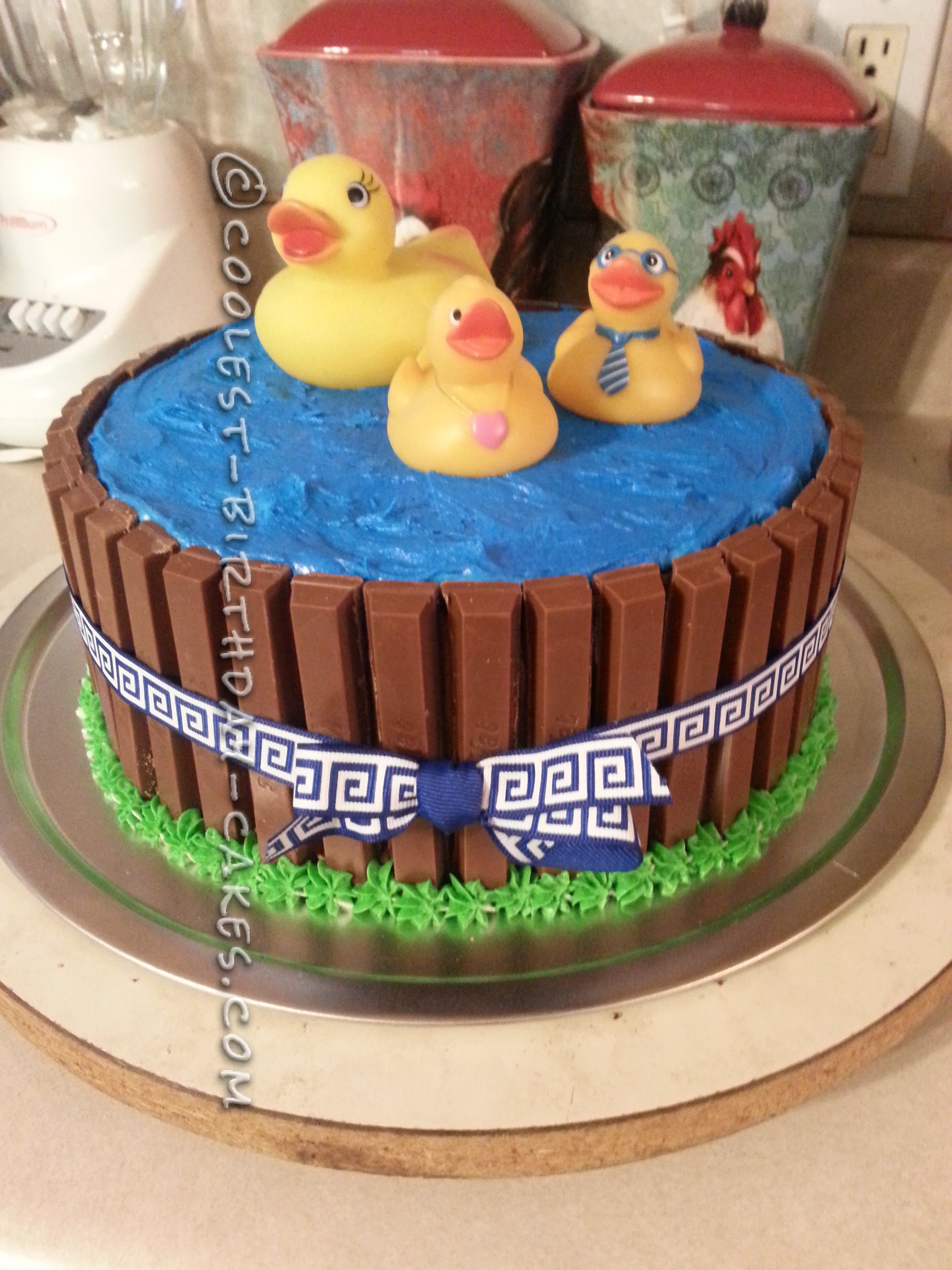 Super Cute Rubber Duckies in a Pool Cake