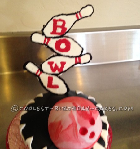 Bowling cake and chocolate flow work pins