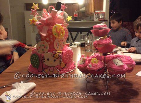 4th Birthday Hello Kitty Cake and Cupcakes