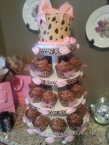 Pink and Brown Leopard Print Cake