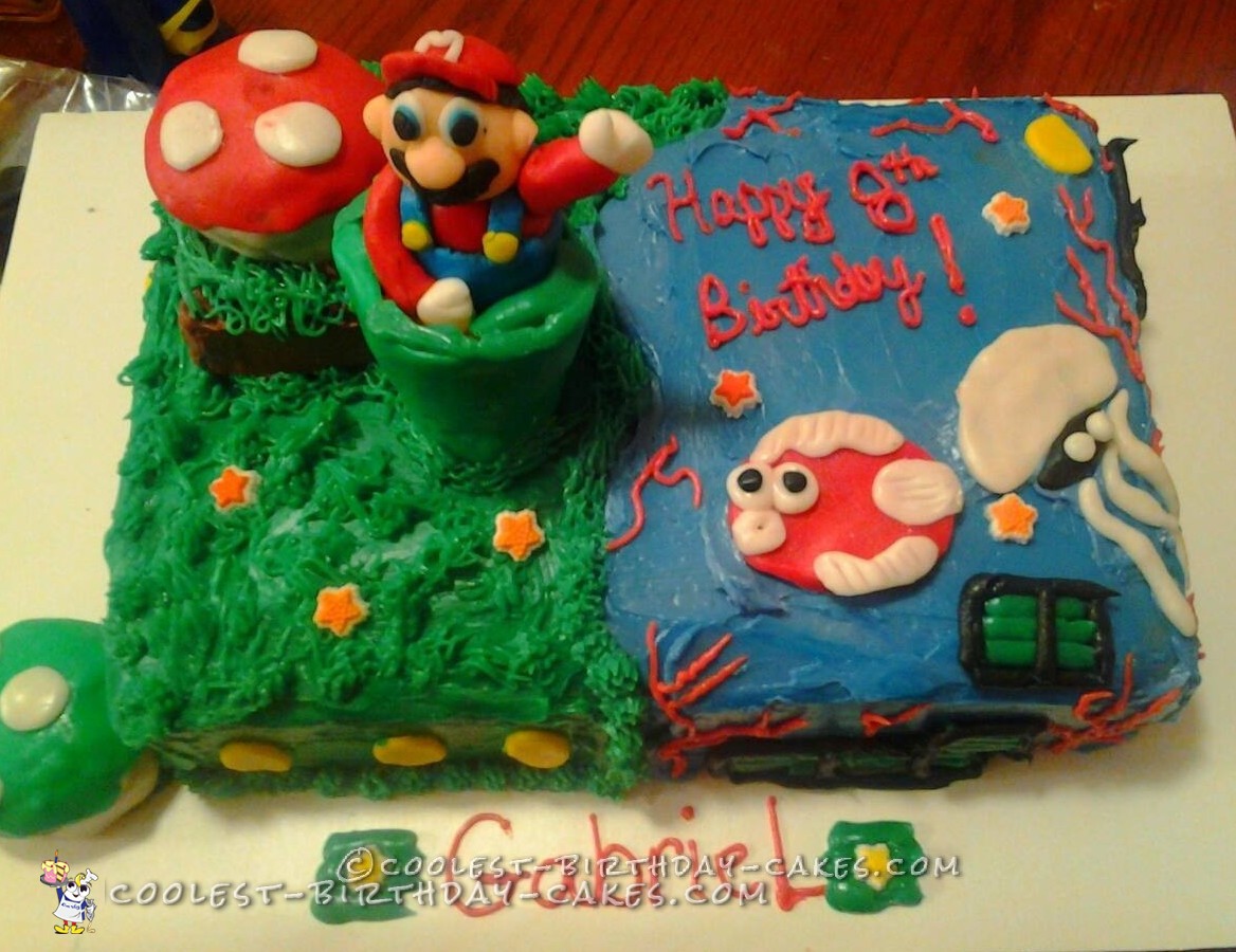 Land/Water Mario Themed Cake