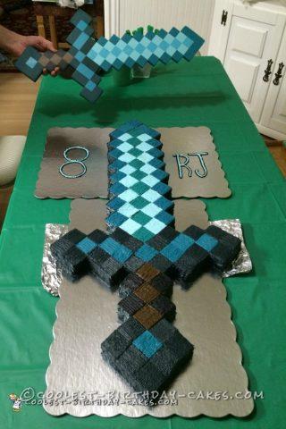 Awesome Minecraft Diamond Sword Birthday Cake