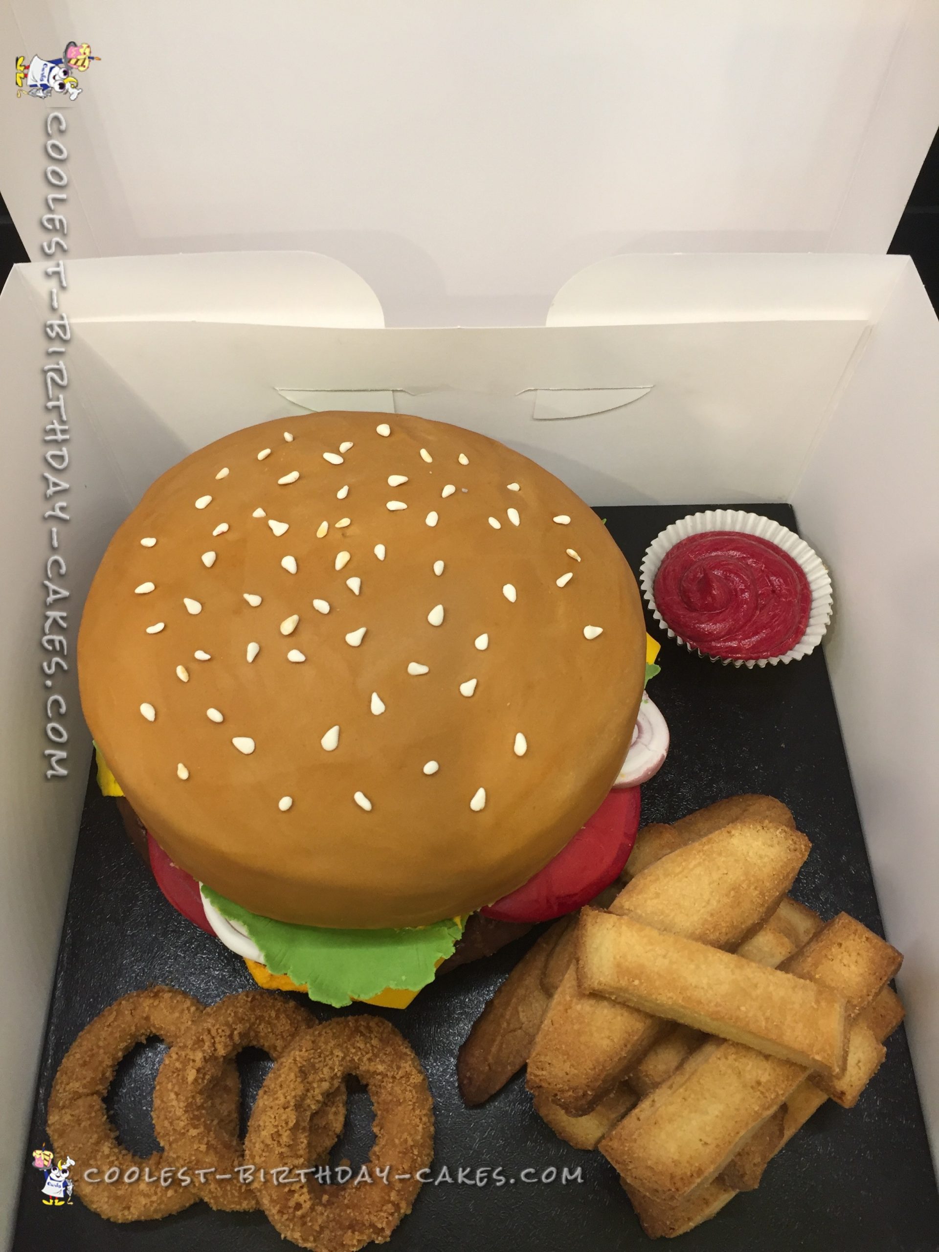 Awesome Burger Chips and Onion Rings Cake