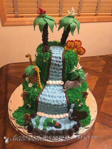 Amazing Homemade Jungle Cake with a Waterfall
