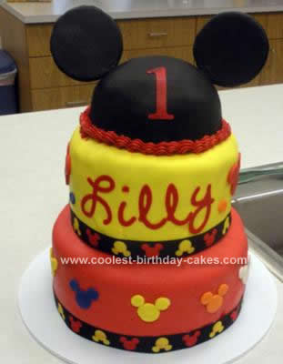 Homemade 1st Mickey Mouse Birthday Cake