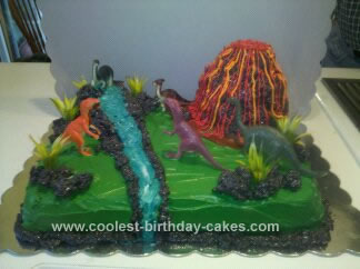 Homemade 4th Birthday Dinosaur and Volcano Cake