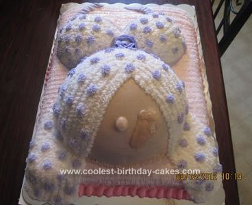 Pretty Homemade Pregnant Baby Shower Cake