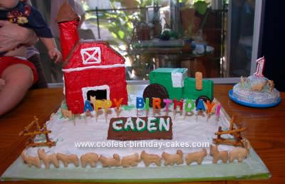 Homemade Barn and Tractor Birthday Cake