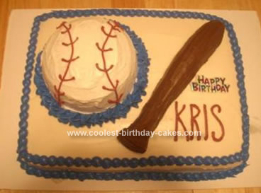 Homemade  Baseball And Bat Birthday Cake