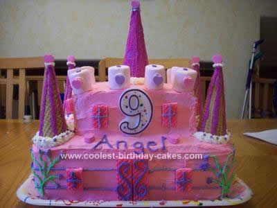 Homemade Big Pink Castle Birthday Cake