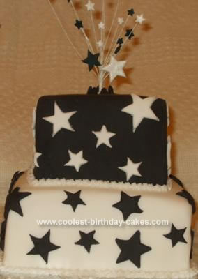 Homemade Black and White Star Birthday Cake