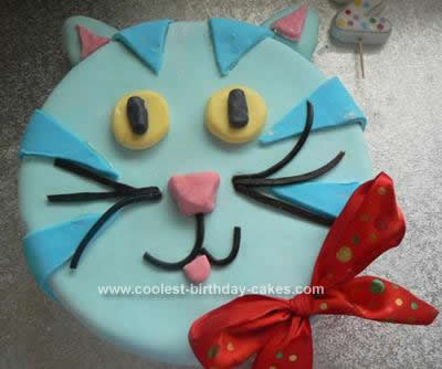 Homemade Blue Cat Birthday Cake