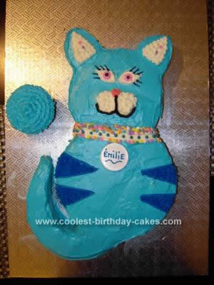 Homemade Blue Cat Birthday Cake