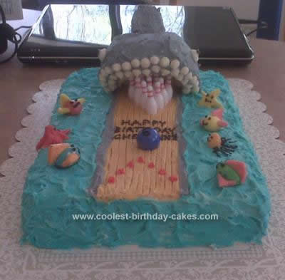 Homemade Bowling Alley Shark Birthday Cake Design
