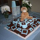 Homemade Brown and Blue Square Fondant Baby Shower Cake