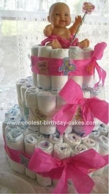 Homemade Butterfly Princess Baby Shower Diaper Cake