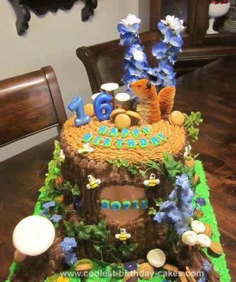 Homemade Chipmunk Stump Birthday Cake