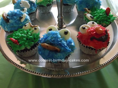 Homemade  Cookie Monster, Elmo, and Oscar the Grouch Cupcakes