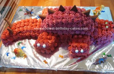 Homemade Red Stegosaurus Birthday Cake