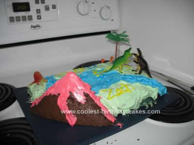 Homemade Dinosaur Scene Birthday Cake