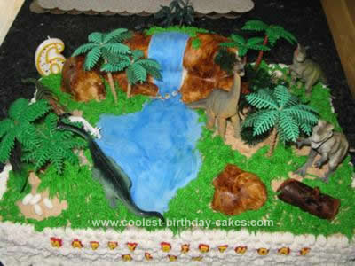 Homemade Dinosaur Scene Birthday Cake