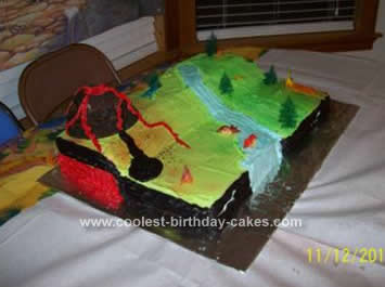 Homemade Dinosaur Scene Birthday Cake Idea
