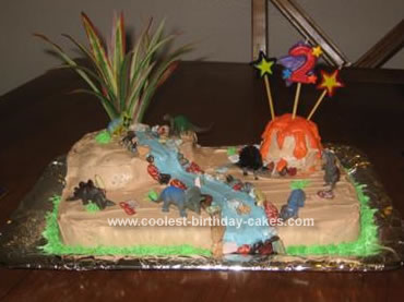 Homemade Dinosaur Scene Cake