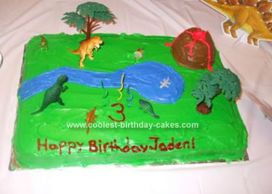 Homemade Dinosaur Scene Cake